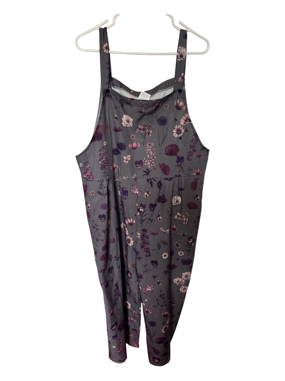 Gray Oversized Floral Jumpsuit with Purple & Pink Blooms